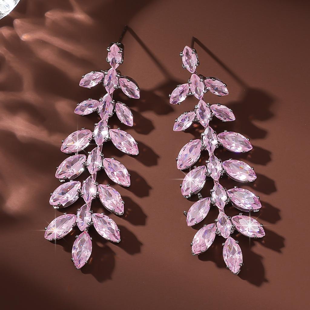2PC Women's Fashion Leaf Water Drop Design Earrings and Zircon Accessories, Casual Simple and Elegant Ear Accessories