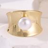 Minimalist Inlaid Imitation Pearl Women's Ring Sparkling Gold Color Geometry Daily Wear Party Jewelry Anniversary Gift