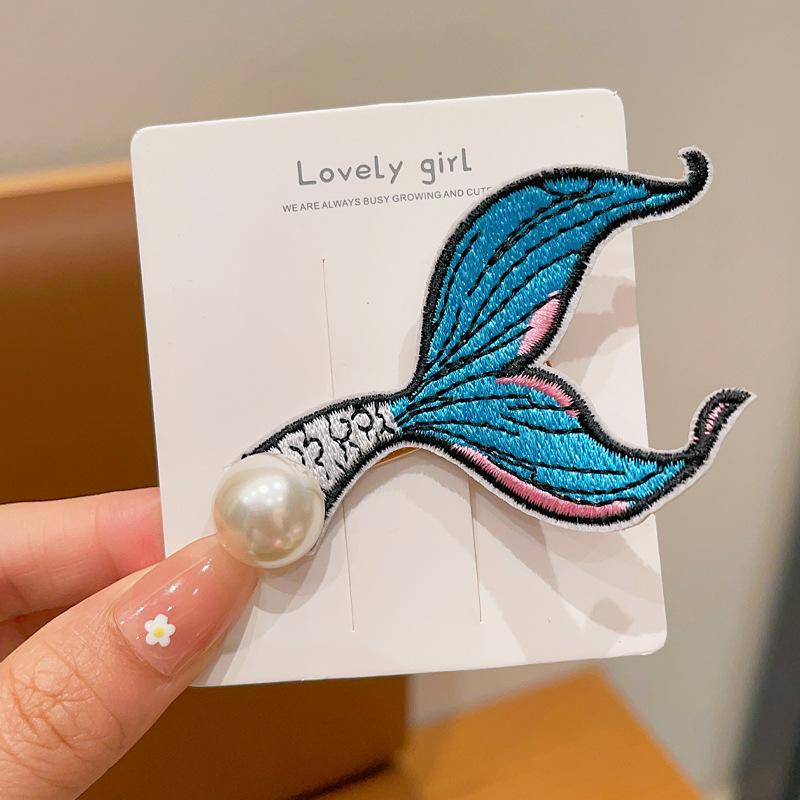 

Girls New Side Clip Children s Sweet bangs Clip Girl Baby Cute Embroidered Mermaid Style Line up Performance Hair Card Headwear