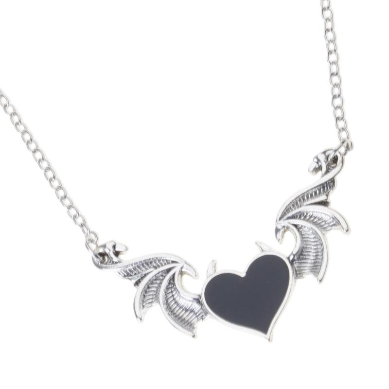 Devil Wing Heart Necklace Retro Hip Hop Style Pendant for Birthdays Anniversary Christmas Gothic Cosplay Punk Costume