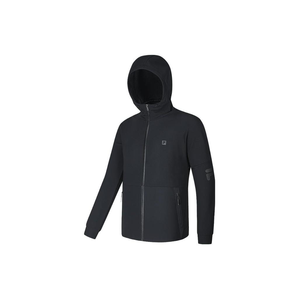 FILA Solid Color Fitness Hooded Knit Jacket Men jackets Deep-Black A11M341505F-BK