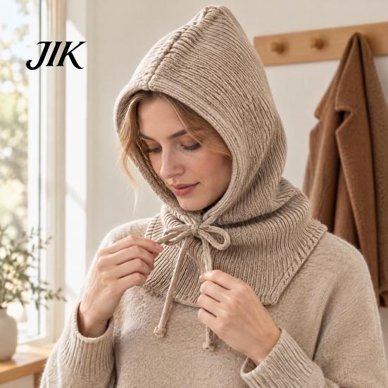 Windproof Winter Cap for Women Knitted Balaclava Cap, Warm Woolen Hat ,Adjustable Gift Her Drawstring Thermal Neck Warmer Outdoor Sports Cycling