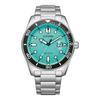 Men's Eco-Drive Analog Watch AW1760-81W Stainless Steel Bracelet Turquoise Blue Silver Standard Size