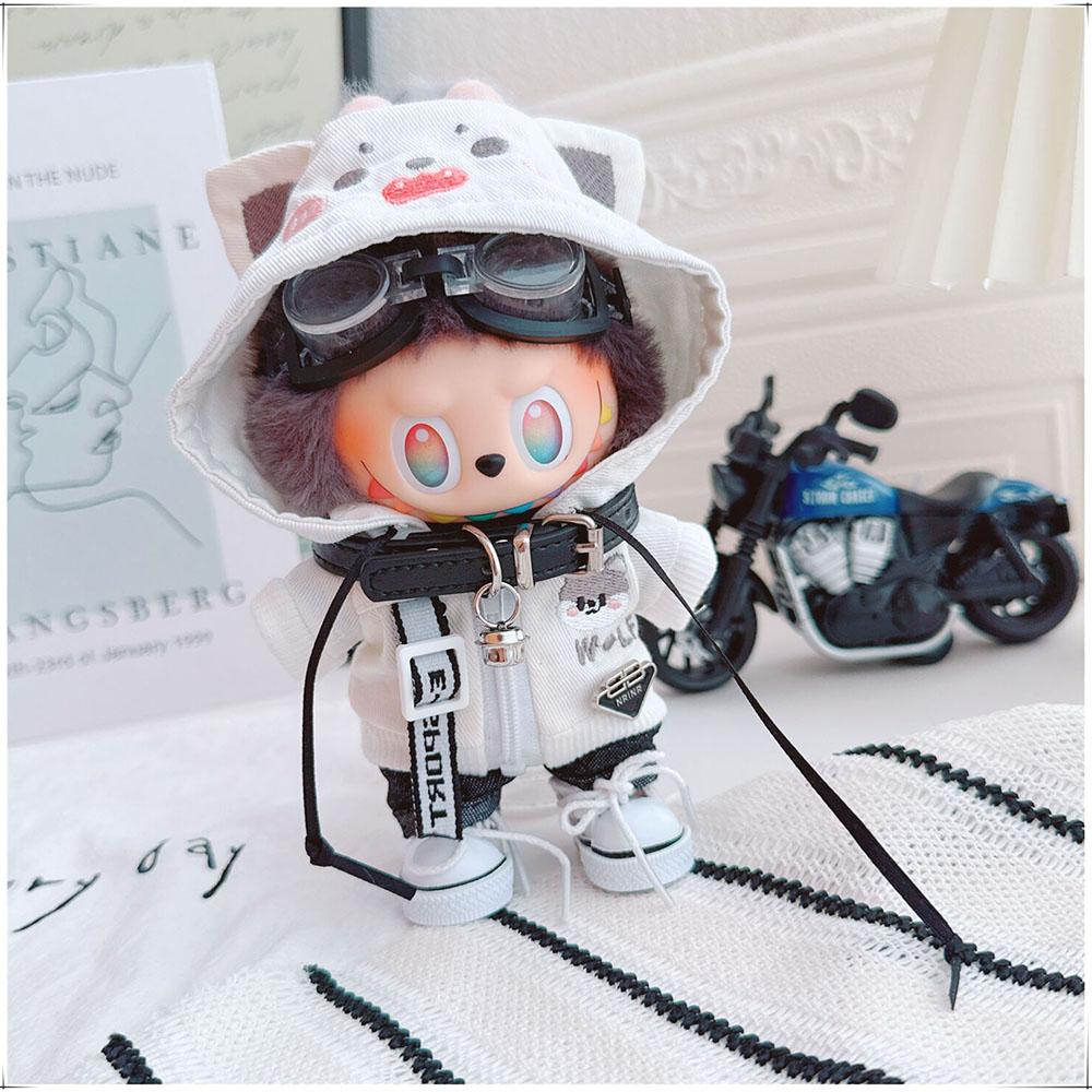 Clothes]Clothes [Only For 15/17Cm Labubu Doll Clothing Cool Handsome Wolf Hoodie Coat Glasses Collar Trendy Clothing Accessories