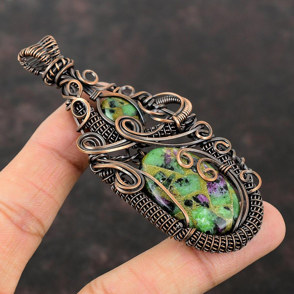 Kupfer Rubin Zoisit Anhänger Kupferdraht gewickelt Anhänger Handgefertigter Schmuck Edelstein Anhänger Rubin Zoisit Kupfer Schmuck Besonderes Anlass Geschenk