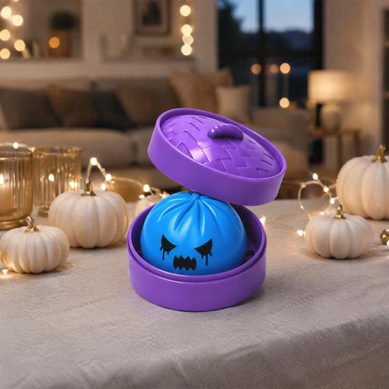 Relaxation Stress Ball Dumpling Squeeze Toy with Purple Steamer Creepy Steamed Bun Relief Steamer for Halloween Home Office Fidget Calming Toys