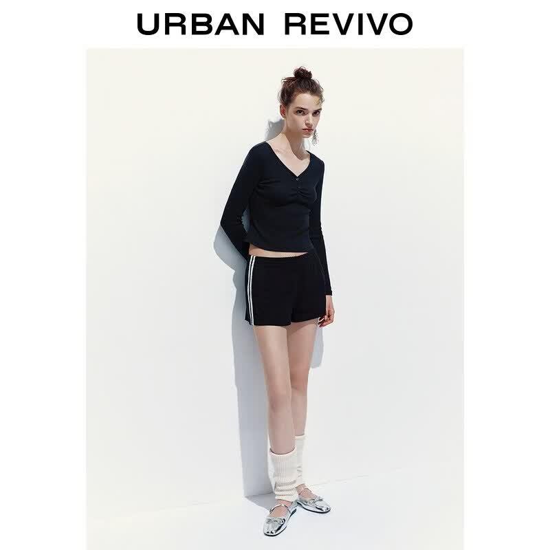 UR Women's V-Neck Ribbed Long-Sleeve Tee