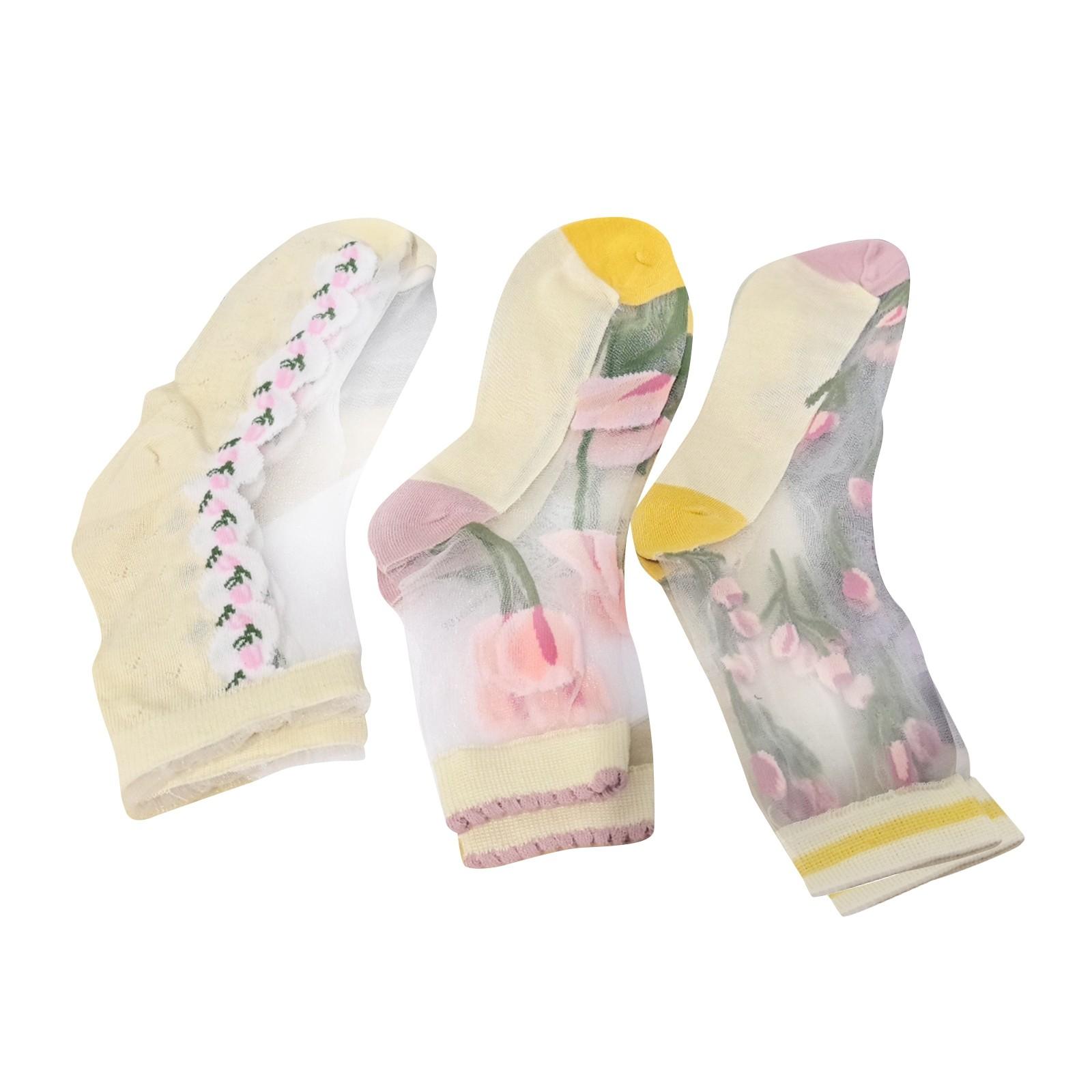 

Женские летние дышащие носки-гольфы с цветочным узором, впитывающие пот, 3 пары One Size розовый