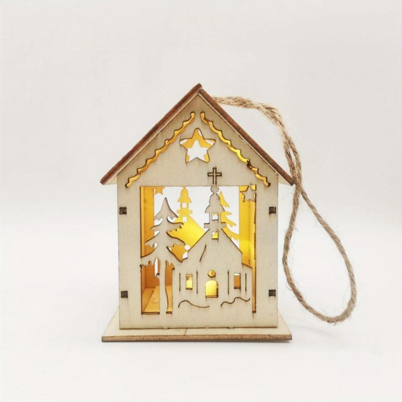 Christmas Wooden Crafts Wooden Christmas Small House Cabin Lighting Ornaments Pendant Christmas Tree Decoration