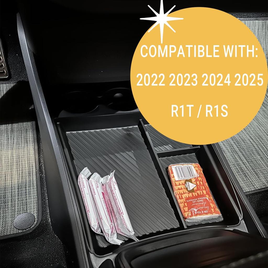 Lower Center Console Organizer With Expanded Cupholders For Rivian R1T/R1S   2024 2025 Floor Console Organizer, Console Storage Box Interior Rivian