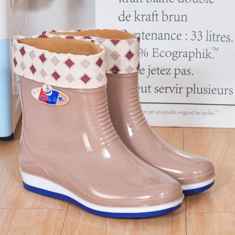 High tube rain shoes women's rain boots waterproof shoes women's fleece overshoes water boots women's fashion medium tube adult non-slip
