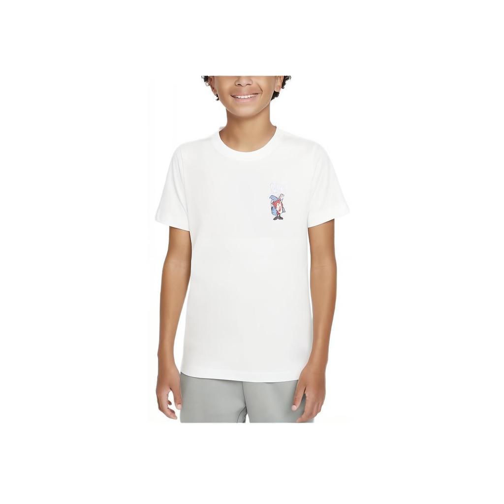 Nike Sportswear Letter Print Cartoon Anime Pattern Round Neck Short Sleeve Kids Tops White FN9616-100