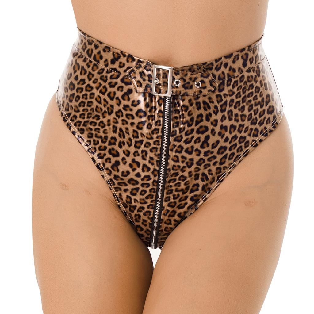 Femmes Look mouillé Latex culottes PVC cuir Latex Shorts sous-vêtements Sexy fermeture éclair entrejambe slips érotique Sexy Lingerie culotte Clubwear