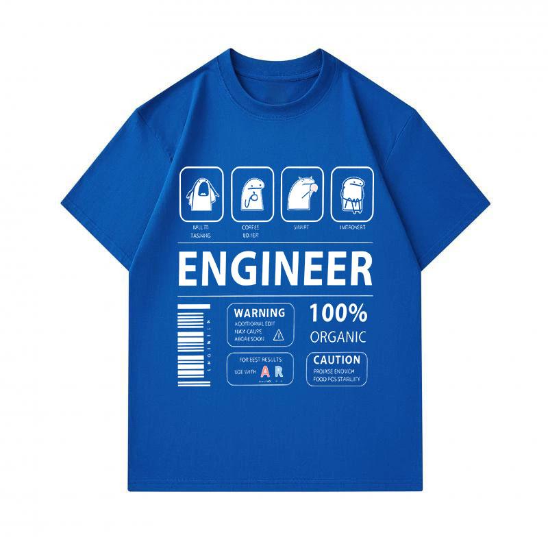 Men's 100% Cotton Crew Neck Short Sleeve T-Shirt, Funny Engineer Character Print Casual Soft Breathable Tee for Daily Wear, Graphic Novelty Casual Sum
