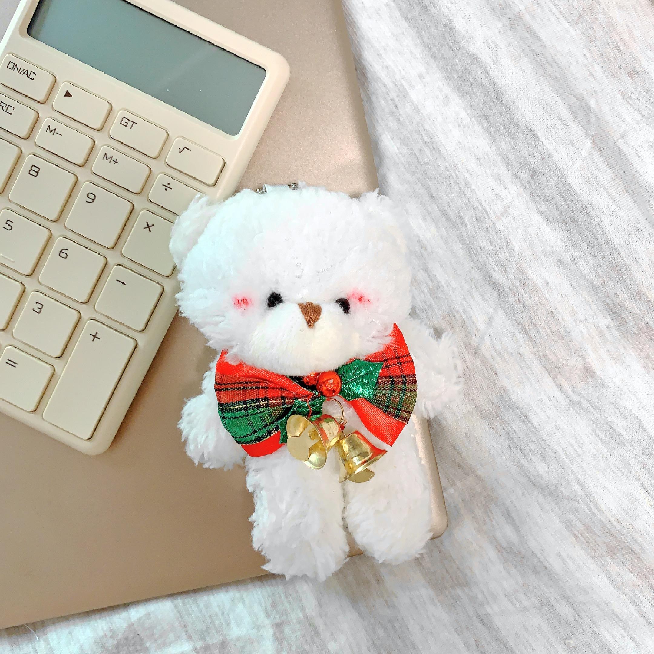 

13 см кавайный плюшевый мишка кукла игрушки милый рождественский колокольчик бант медведь плюшевая кукла брелок сумка кулон дети рождественские подарки