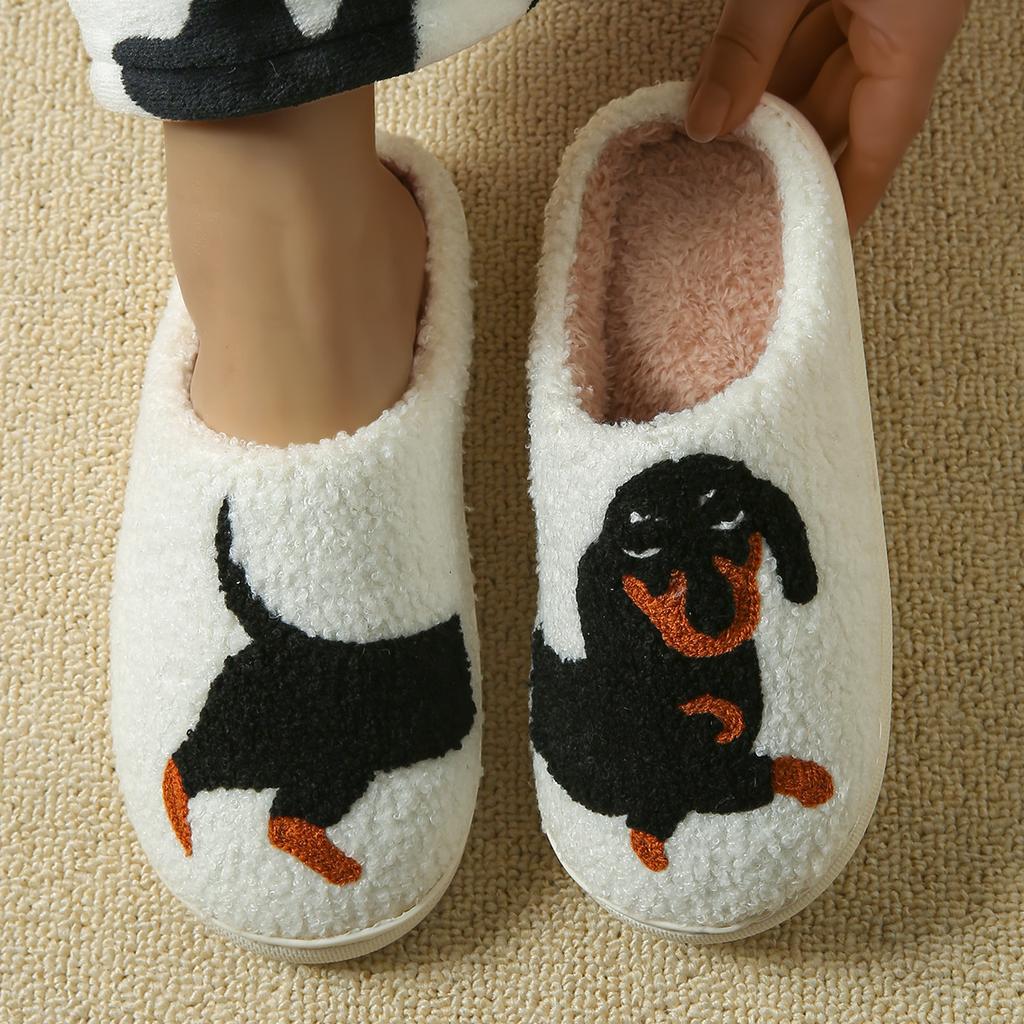 Cartoon Cute and Interesting Dachshund Dog Women Slippers Indoor Warm Comfort Lightweight Bedroom Concise Winter Cotton Shoes