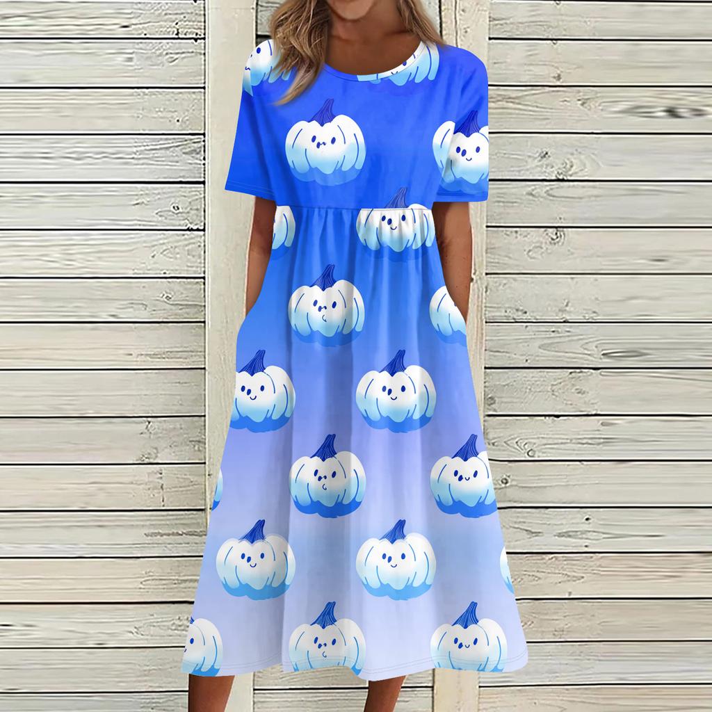 Summer Dress For Women Casual Printed Short-Sleeve Beach Swing Dress