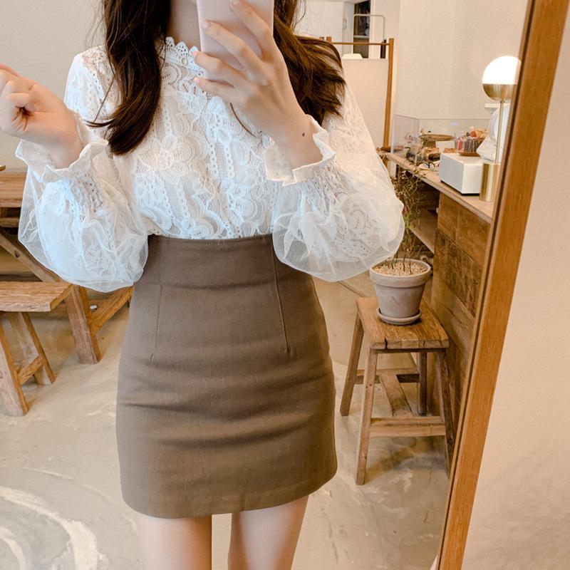 Loose Long Sleeved Mesh Lantern Sleeves Lace Women's Blouses & Shirts