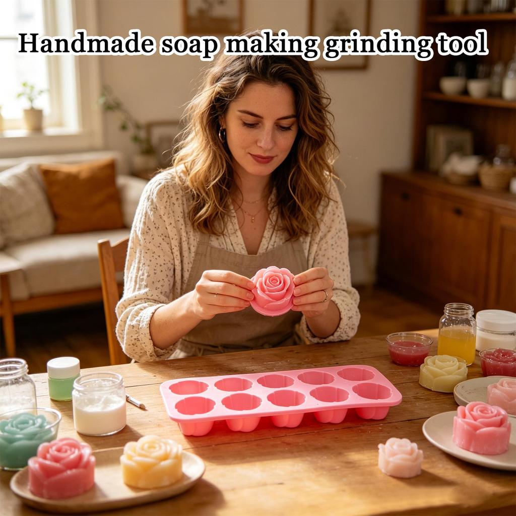 Silicone Rose Shaped Mold Tray for Baking Candy Chocolate Ice Cubes and Cake Making Flexible Nonstick Kitchen Tool with 10 Cavities
