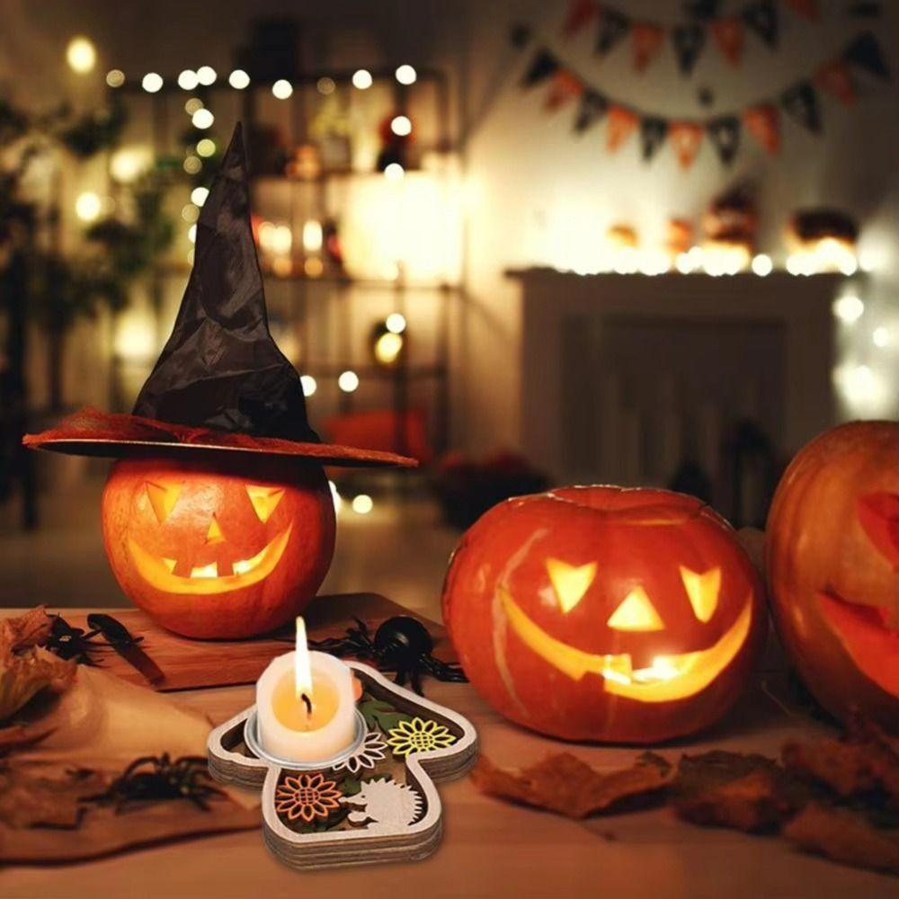 Multi-layered Pumpkin Ghost Candlestick Romantic Wooden Candle Stands  Ghost Festival