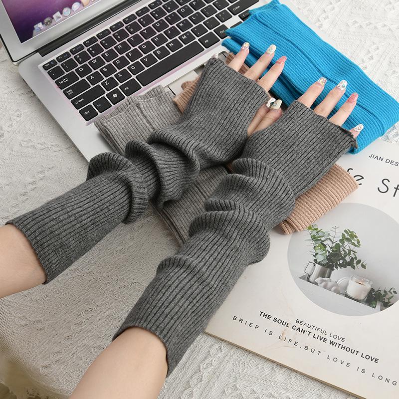 

Корейские женские теплые вязаные нарукавники без пальцев - Полупальцы, Длинные, Однотонные для осени/зимы One Size