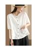 Women's 2024 Summer Cotton Linen Mid-Sleeve Cardigan Shirt - Casual, Slimming, Single-Breasted Design