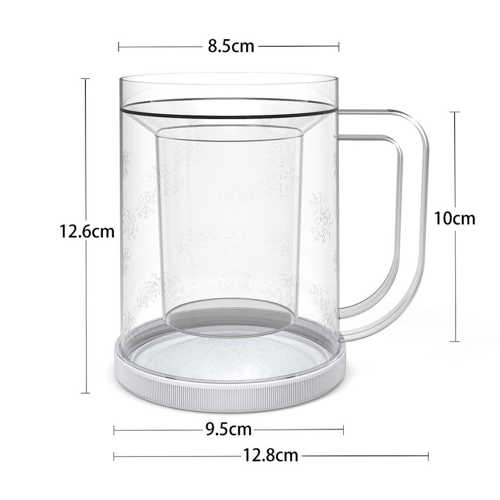 Beer Ice Cup Double Walled Design Acrylic Classic Clear Beer Mug with Handles Freezer Mugs Chiller Frosty Cup for Beer Cocktail