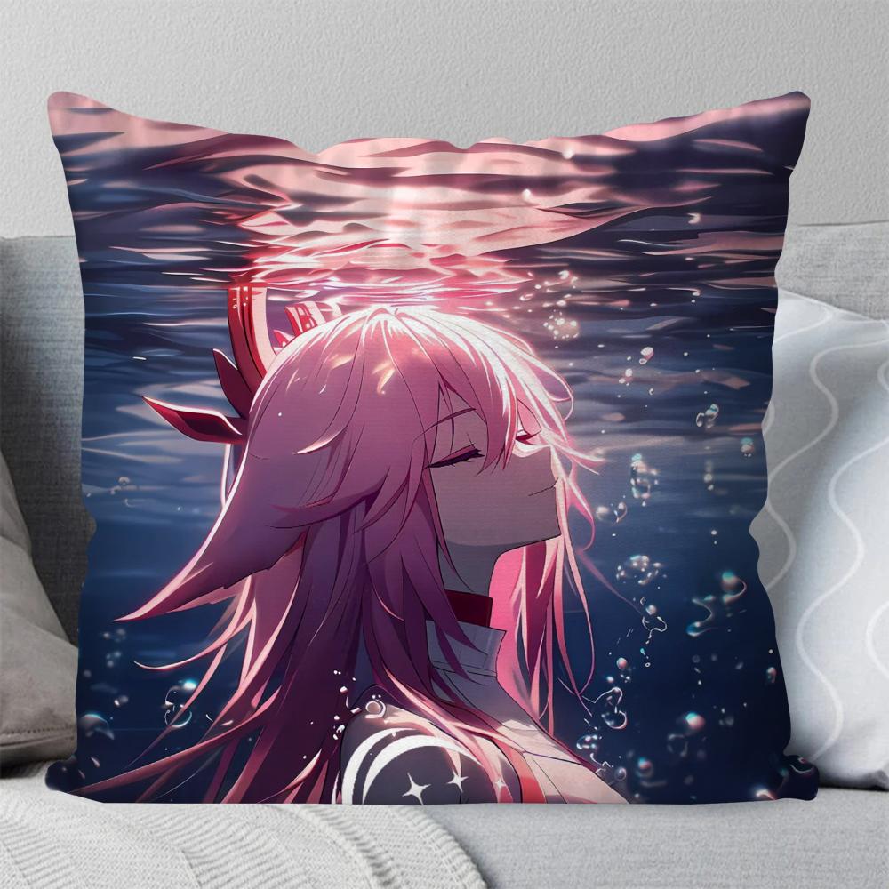 Yae Miko Animation Game G-Genshin I-Impact Pillow Case Square Pillow Bedroom Sofa Leisure Car Living Room Home Decoration 40X40