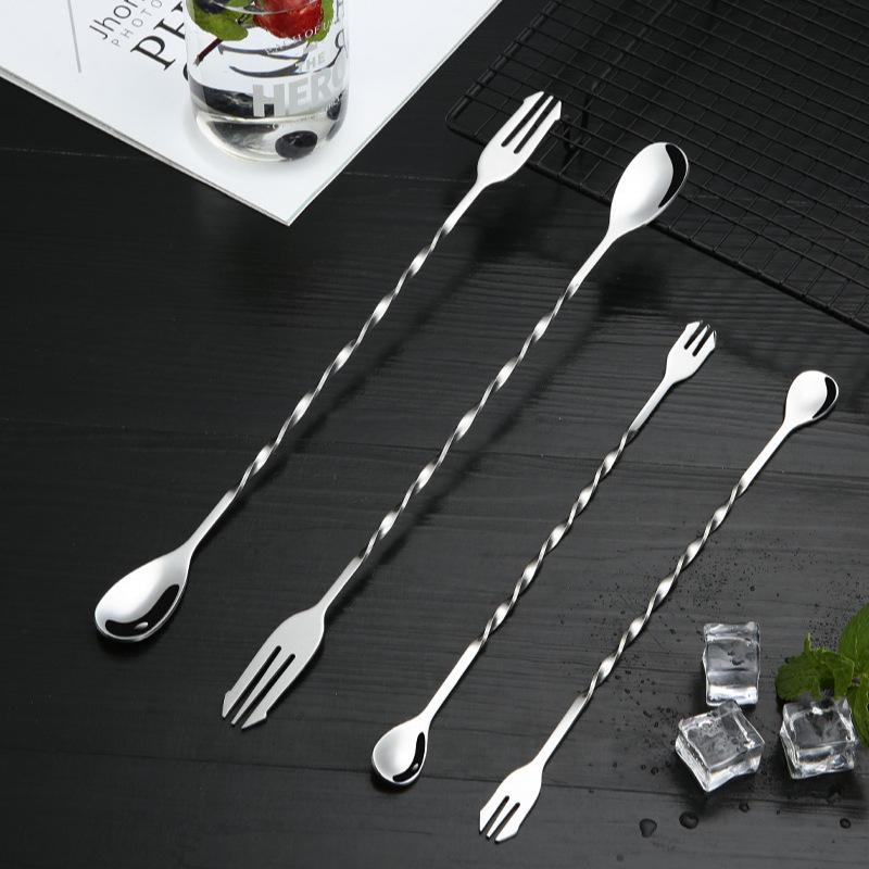 Stainless Steel 410 Double-Headed Long Handle Cocktail & Milk Tea Mixing Spoon