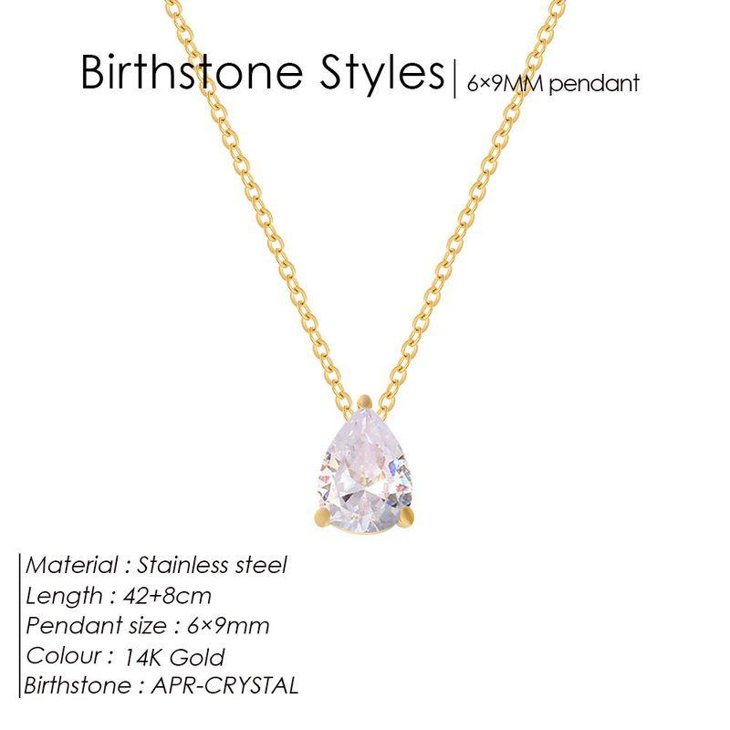 Emanco Stainless Steel Fashion Water Drop Zircon December Birthday Stone Birthstones Necklace Furnace Vacuum Electroplating Niche Style April Gold