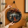 Custom Home Wall Decor Halloween Round Wooden Hanging Door Sign with 5 Witches, Decorative for Living Room Plaque Front Porch Yard Balcony Garden