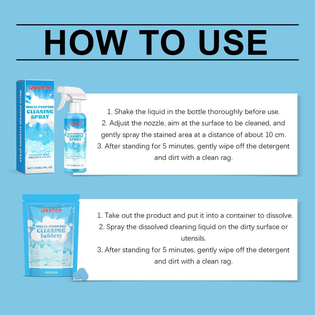 US Stock Multi Purpose Cleaning Spray and Tablets Kit All Purpose Kitchen Degreaser Bathroom Water Stain Wall Cleaner House Cleaning Detergent Fast