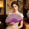 Yousheng Vintage Flower Folding Fan Decorative Hand Held Fan with Plastic Ribs Portable Dance Wedding Party Fan Women Birthday