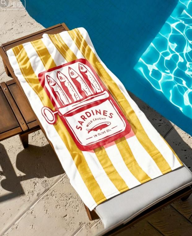 1pc Sardine Quick-Dry Beach Towel Soft Lightweight Printed with Cute Cartoon Sardine Can Essential for Swimming Surfing Towel