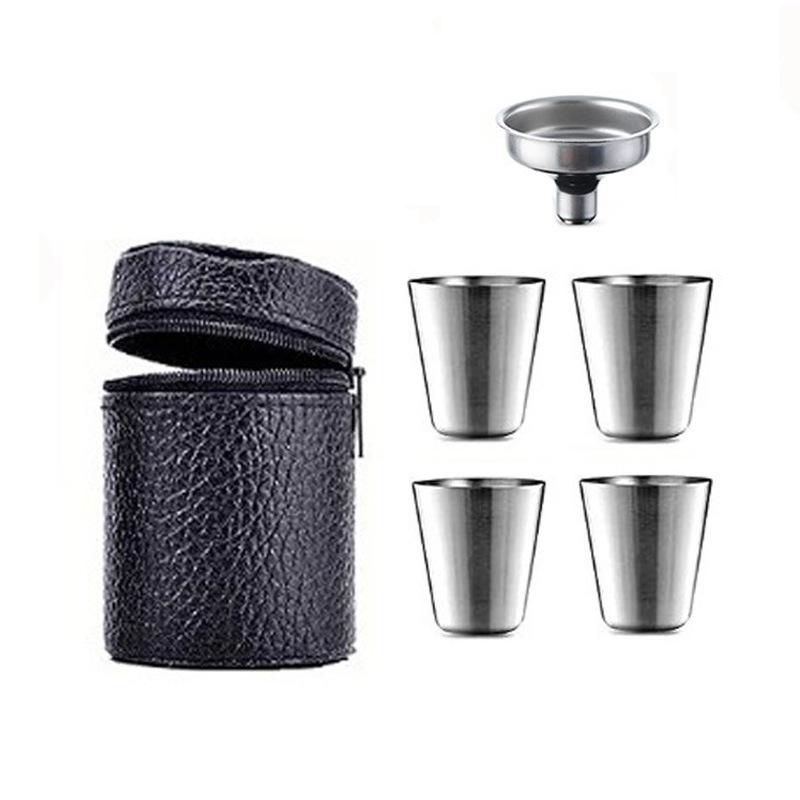 Portable Stainless Steel Leather-Covered Wine Flask for Outdoor Use