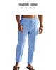 Autumn Men's Thin Casual Lace-up Cotton Linen Drawstring Straight Leg Pants