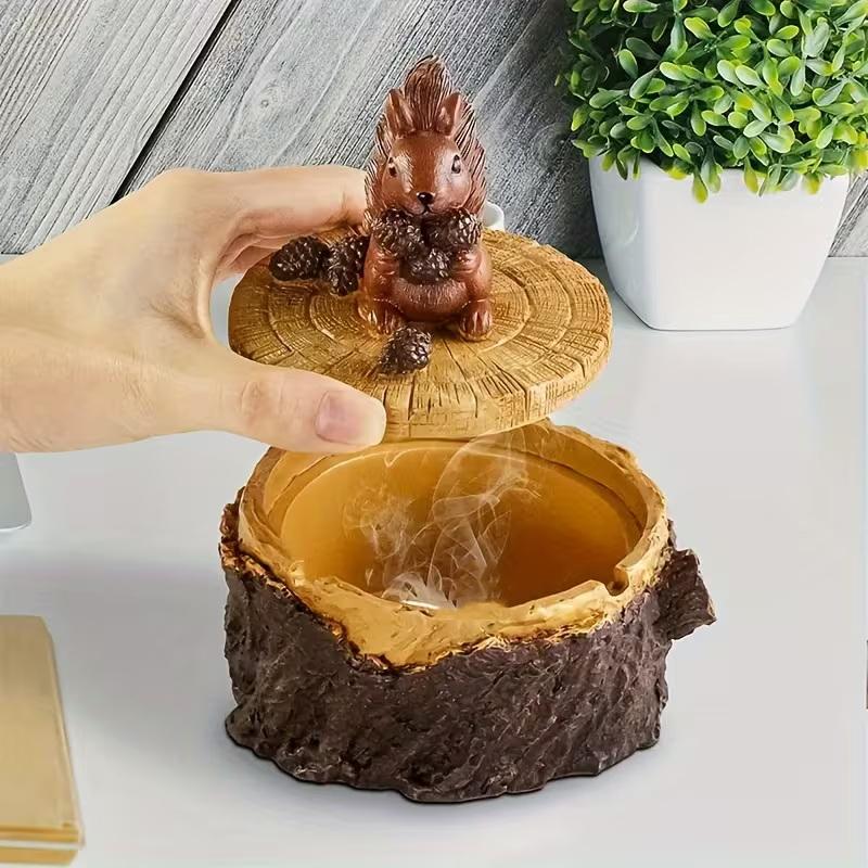 Animal Cartoon Squirrel, Hedgehog, Owl Animal Ashtray, Peeling Tree Stump Ashtray Suitable For Home, Office And Hotel Decoration