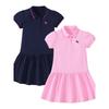 European and American Children's Clothing Summer Girls' Dress Short-Sleeved Preppy Style Kids' Fashionable Lapel Knitted Polo Dress Trendy