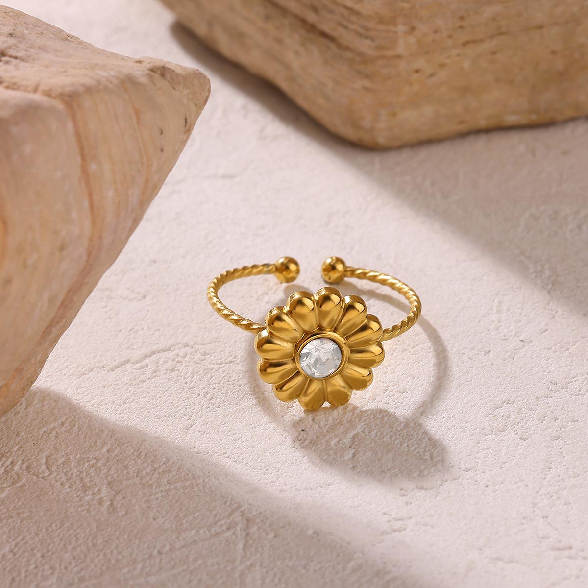 

Tiny Flower Cute Gold Color Rings For Women Ocean Shells Mini Cubic Zirconia Anillos Waterproof Stainless Steel Exquisite Gifts resizable