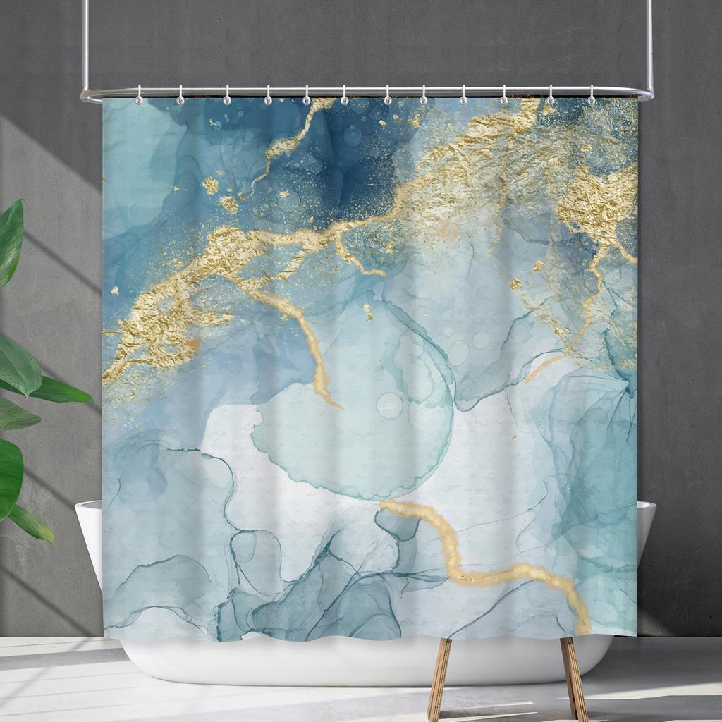 Shower Curtain Waterproof And Mildew-Proof Marble Pattern Bathroom Curtain Shower Curtain Partition Curtain Free Of Punching