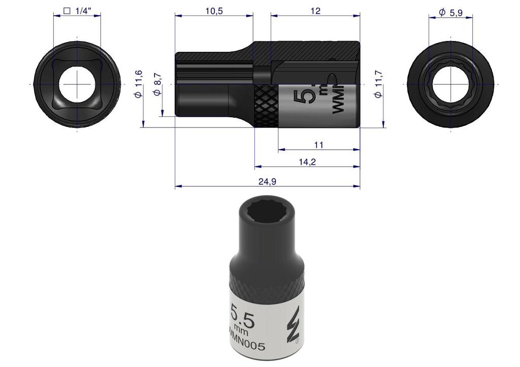 Nasadka Dwunastokątna 1/4". 5.5 Mm. Crv50Bv30. Din 3124. Waryński