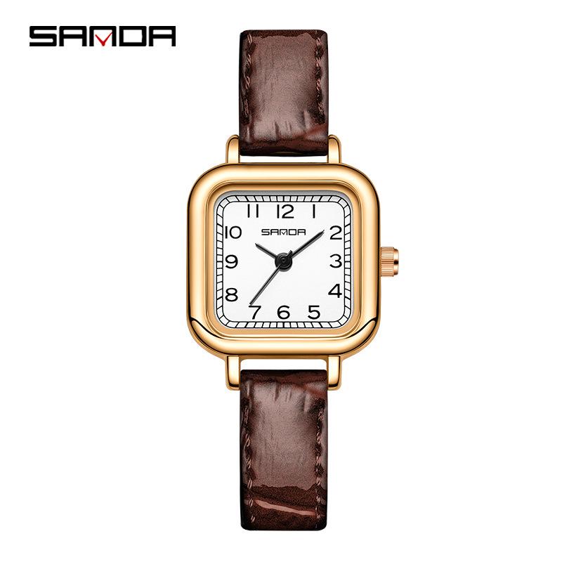 Sanda Women's Fashion Quartz Watch with Leather or Steel Strap - Waterproof and High-End Design.