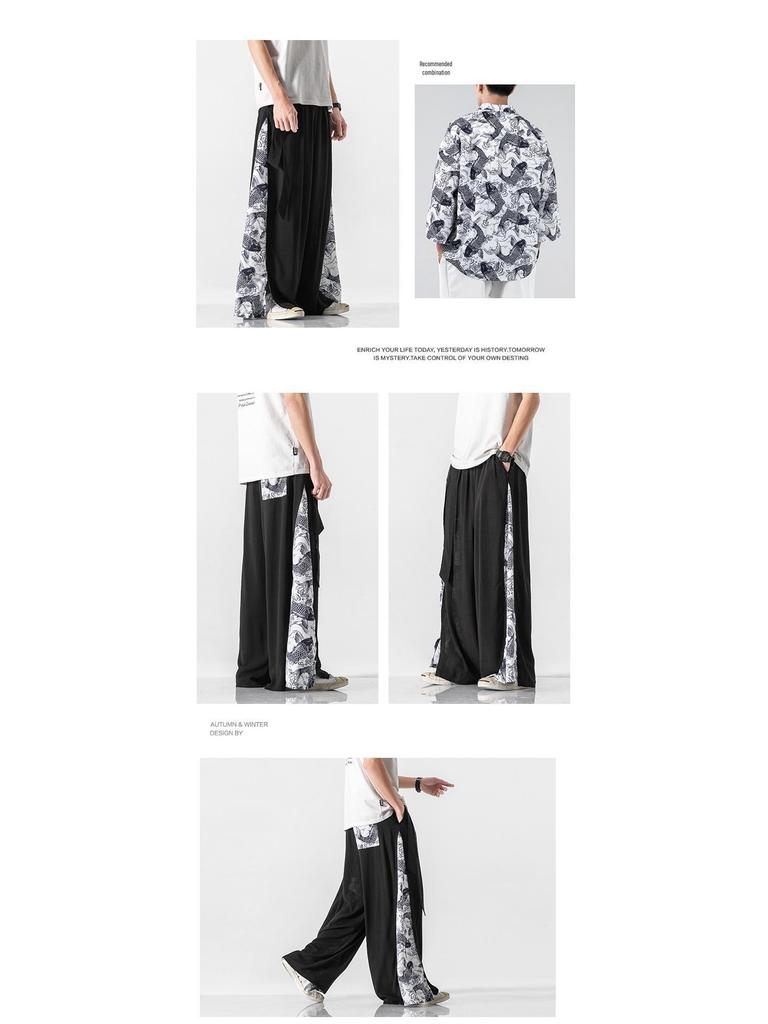 2021 Summer Retro Plus Size Men's Zen Cotton Linen Pants - Multi-Color Fashion Print