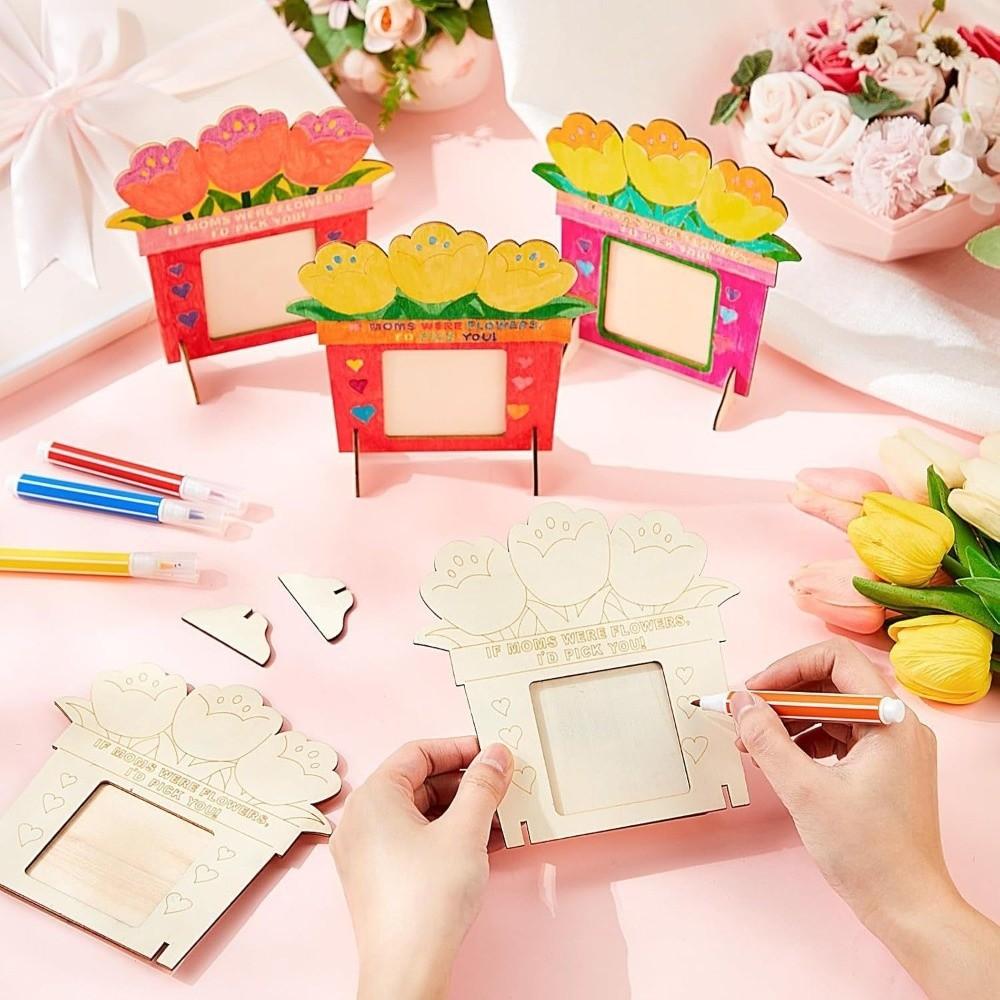 Unfinished Wooden Picture Frame Flower Mother's Day Frame DIY Photo Frame  Kindergarten Craft