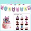 Gabbys Dollhouse Kids Birthday Party Supplies Decor Set With Durable Balloons And Colorful Flags