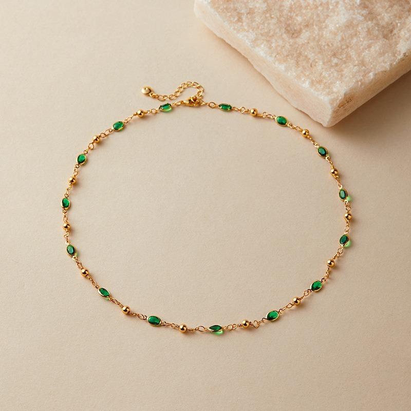 Collana clavicola in rame placcato oro K, fatta a mano, regolabile, con vetro colorato