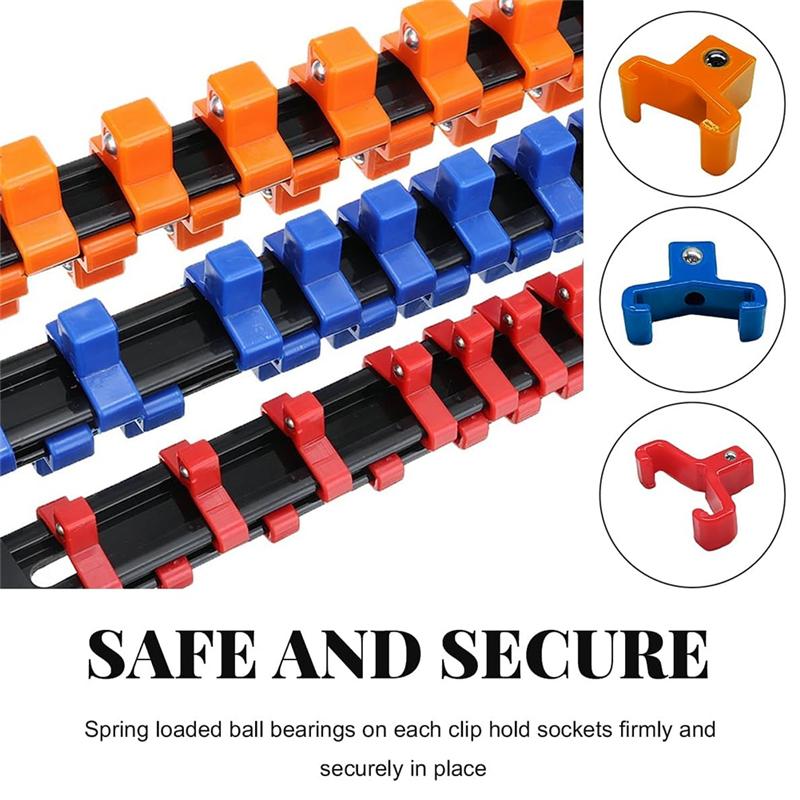 A95I-Premium Quality Double Sided Socket Organizer(3 PCS), 1/2", 3/8", 1/4" ABS Drive Socket Rail Holder Set Kit