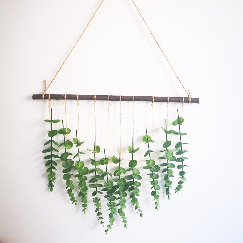 

Бревенчатая стена, имитация зеленого растения, эвкалиптовый лист, имитация листа, свисающего вниз, украшение на стену для дома и отеля, подвесные украшения