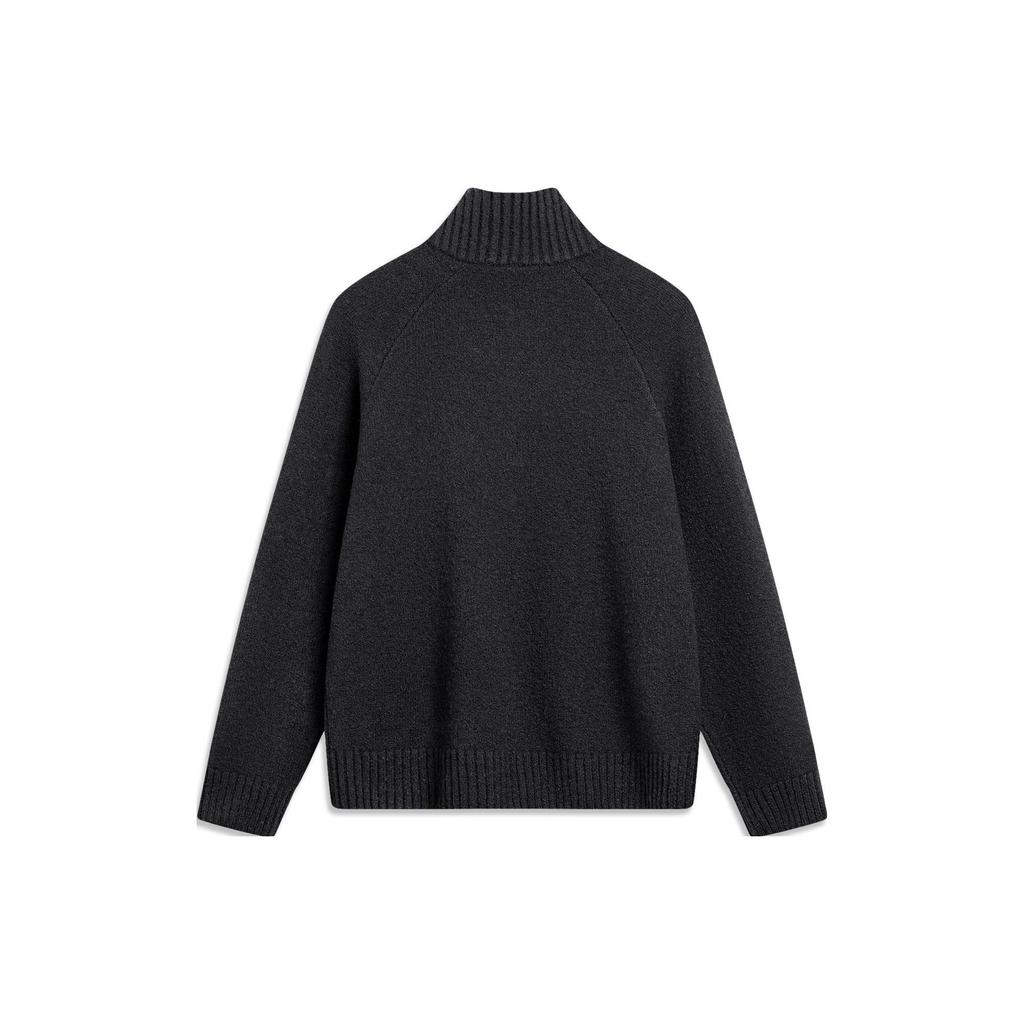 Li Ning Sports Trend Series Solid Color Zip Stand Collar Long Sleeve Sweater Men sweater Dark-Blue AMBU007-6