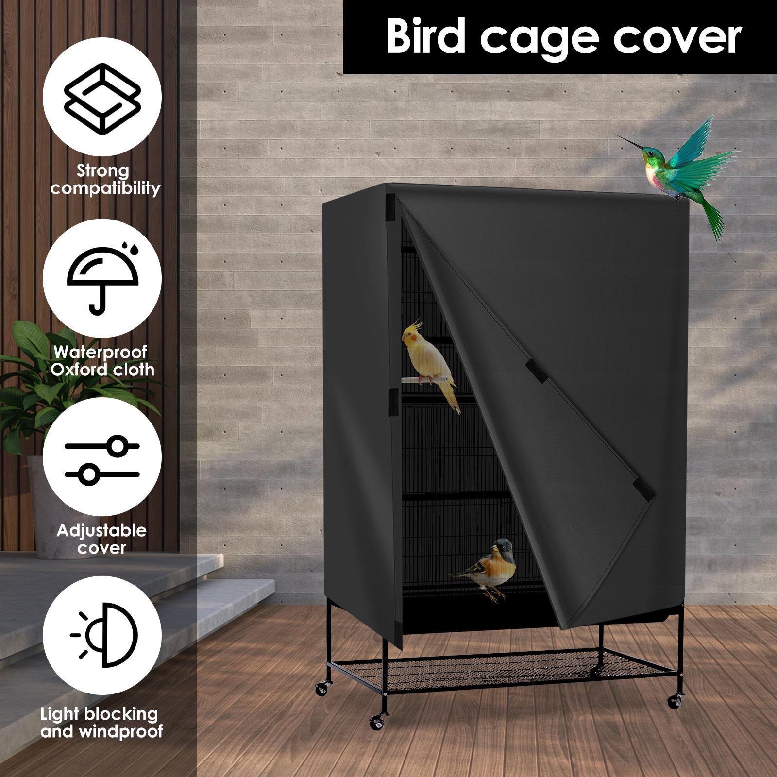 Bird Cage Cover Waterproof Oxford Cloth Pet Cage Cover Adjustable Birdcage Cover Large Safe Bird Night Cover for Parrot Finches nero